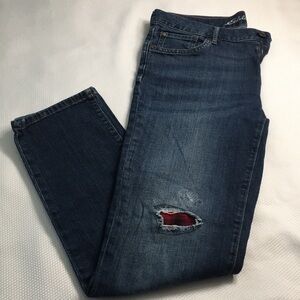 ~3 for $20~ Eddie Bauer boyfriend relaxed jeans Buffalo plaid patches